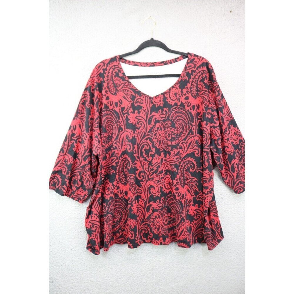 Catherine's Half Sleeve Red Black Paisley Tunic-Size 3X